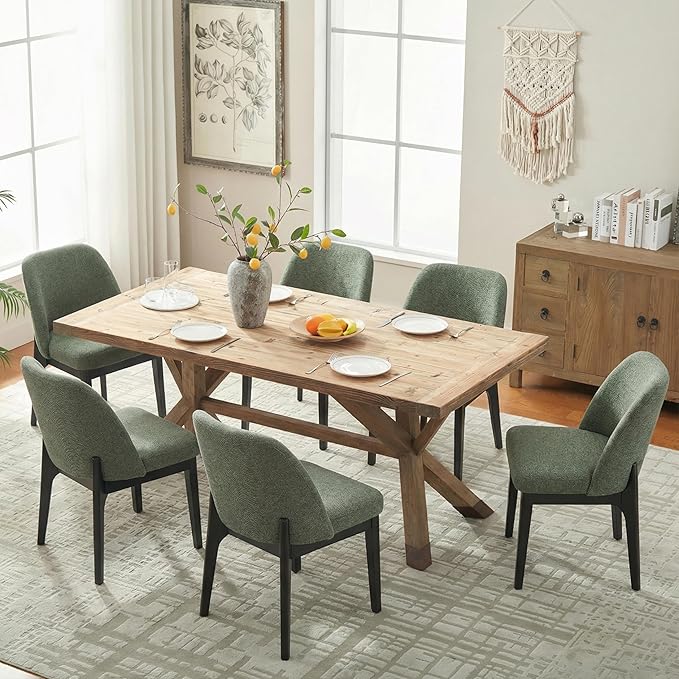VKNOW Wooden Dining Chairs Set of 6, Upholstered Dining Room Chairs with Rubberwood Legs and Padded Seats, Kitchen Chairs for Restaurant Kitchen Living Room, Green