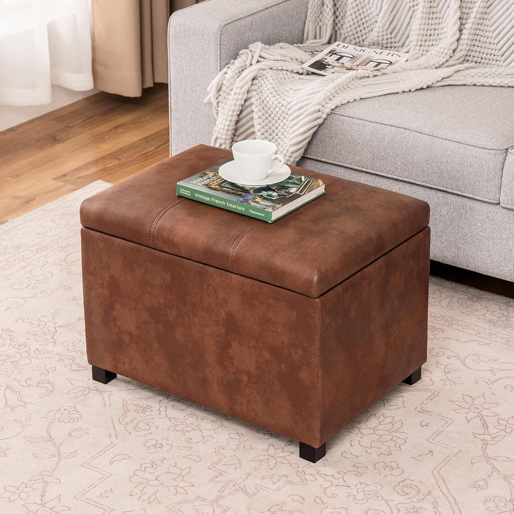 Asense 24-Inch Storage Ottoman Bench,Foot Stool Ottoman with Storage, Faux Le...