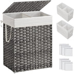 SONGMICS Laundry Hamper with Lid, 90L Clothes Hamper with 2 Removable Liner Bags, 6 Mesh Bags, Wicker Laundry Basket, Double Laundry Hamper for Bathroom, 13 x 18.1 x 23.6 Inches, Gray ULCB251G01V1