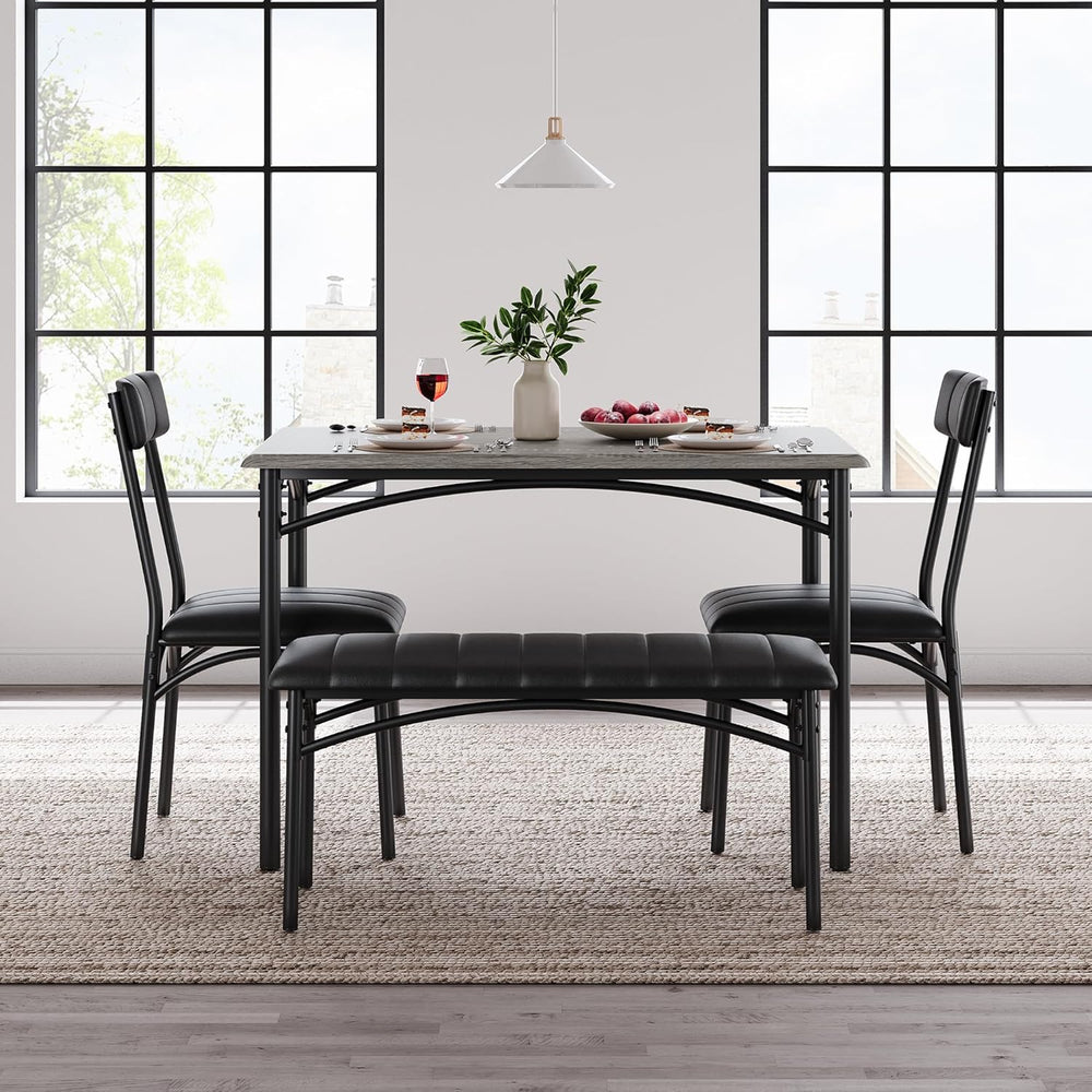 Garvee Dining Table Set for 4, Kitchen Table with Upholstered Bench and 2 Cha...