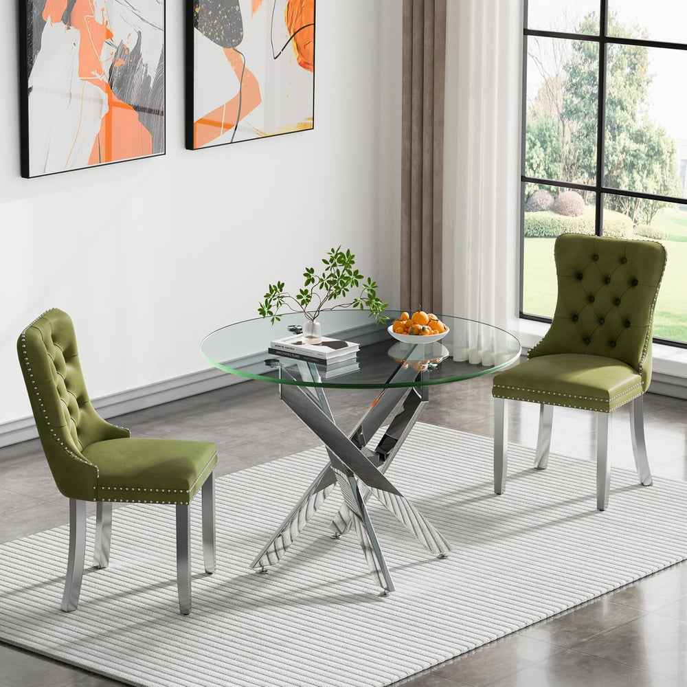 Round Glass Dining Table Set for 2, Small Kitchen Table Set for 2, 35" R...