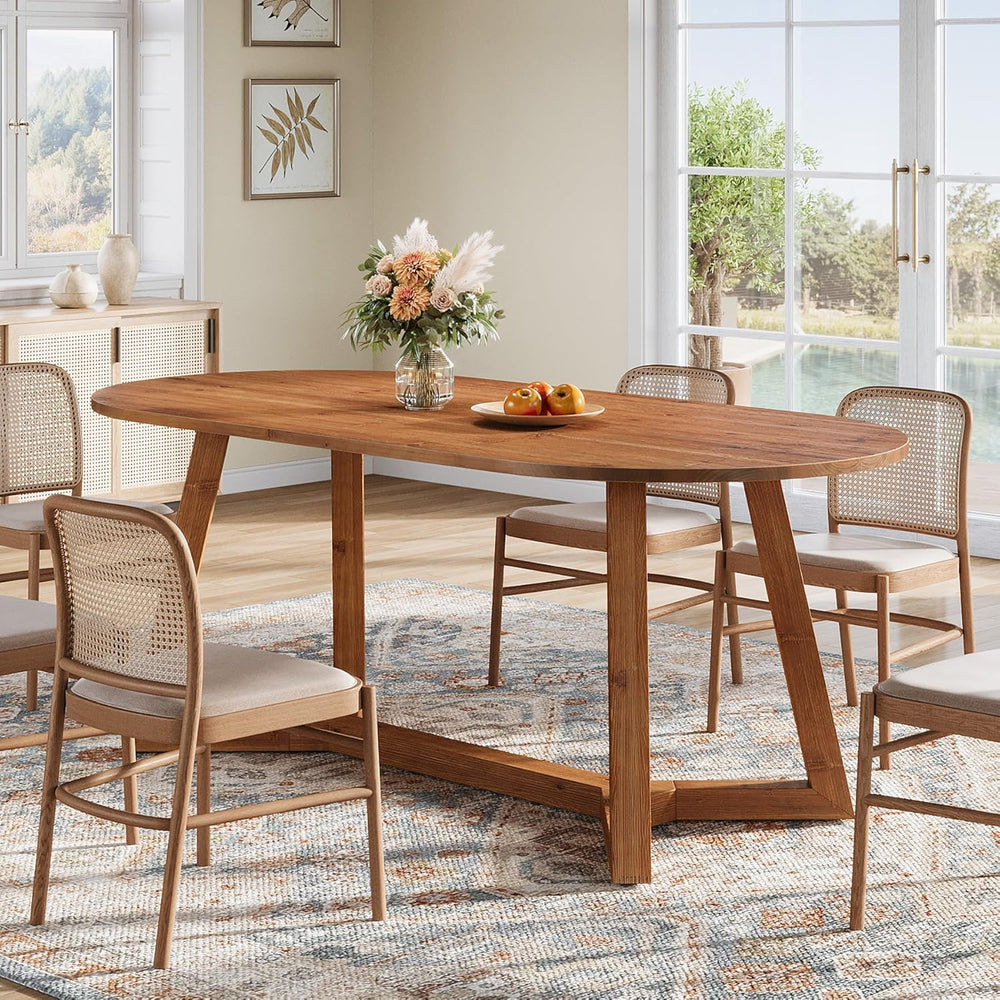 63" Solid Wood Oval Dining Table, Farmhouse Kitchen Table for 4-6 People...