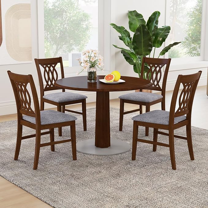GOFLAME Wooden Dining Chairs Set of 4, Fabric Upholstered Kitchen Chairs with Padded Seat and Rubber Wood Frame, Farmhouse Armless Side Chairs for Dining Room, Living Room, Restaurant