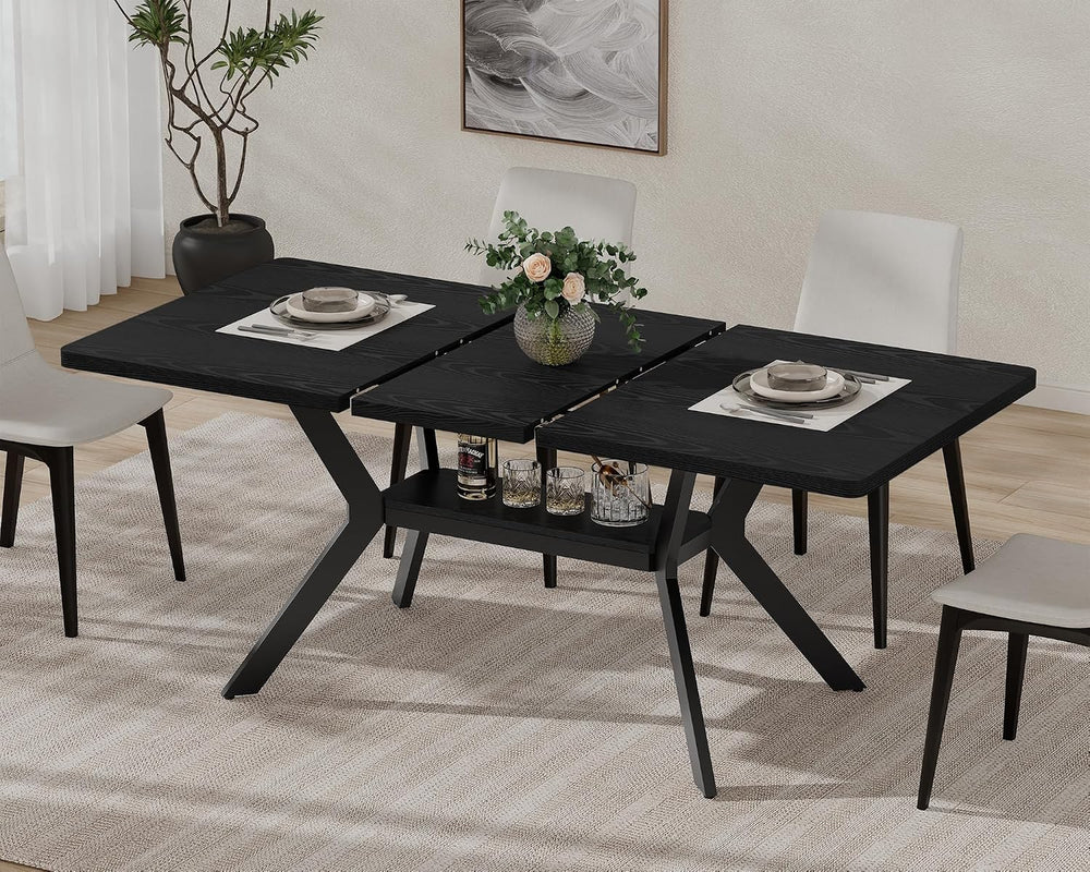 MECHYIN Extendable Dining Table for 4-8, 55-71 in, Storage Shelf, Black | Fli...