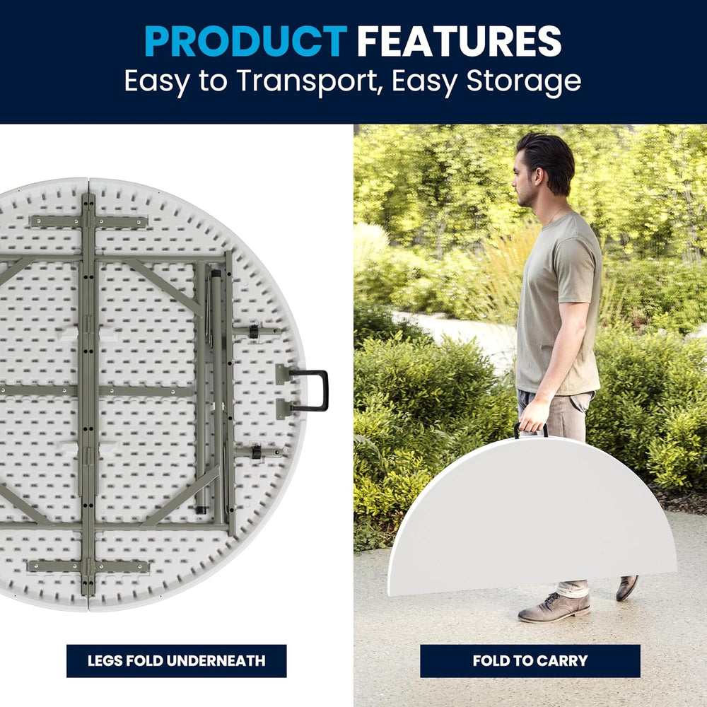 Flash Furniture 4-Foot Round Bi-Fold Granite White Plastic Folding Table | Li...