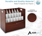 AdirOffice Adir Blue Print Storage Organizer - Mobile Roll File Cart, Construction Plan Holders, Blueprint Cabinet with Wheels, Roll Files Storage for Office and Home (21 Slots, Mahogany)
