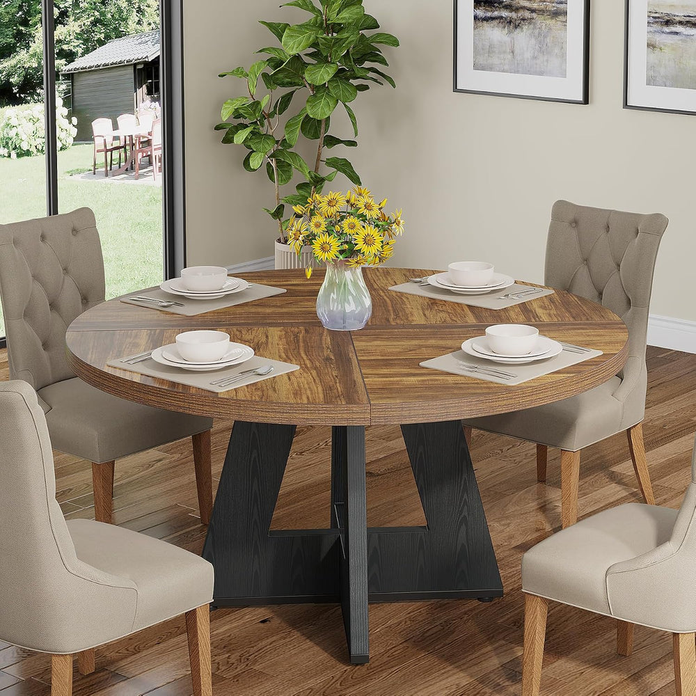 Tribesigns 47 inch Round Dining Table Wood Kitchen Table for Dining Room, 47&...