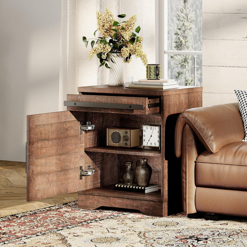 WAMPAT 24.3" H Storage Cube,Rustic End Table with Drawers and Adjustable...