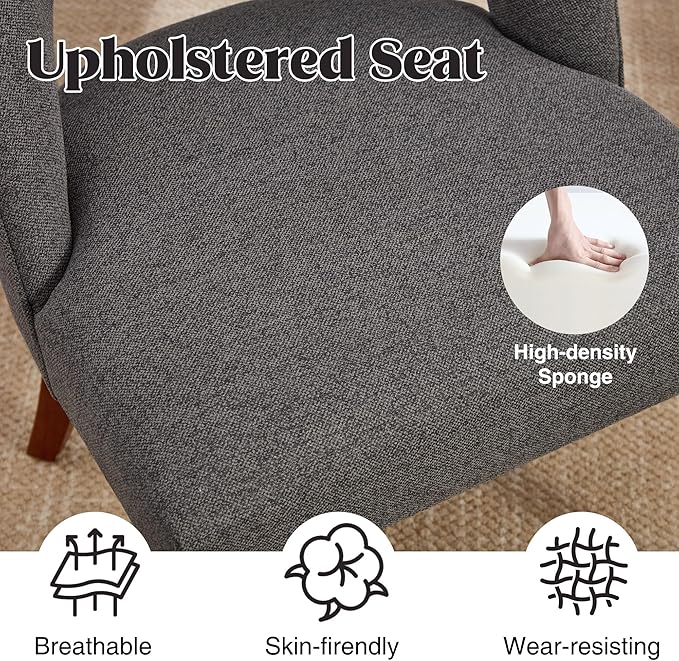 Dining Chairs Set of 4,Modern Dining Room Chairs with Thick Cushions,Upholstered Linen Fabric Kitchen Chairs for Kitchen Dining Room Darkgrey