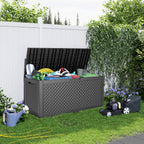 110 Gallon Resin Deck Box, Lockable Patio Outdoor Storage Box for Furniture, Garden Tools and Tools Storage, Waterproof Outside Storage Boxes - Patterned black
