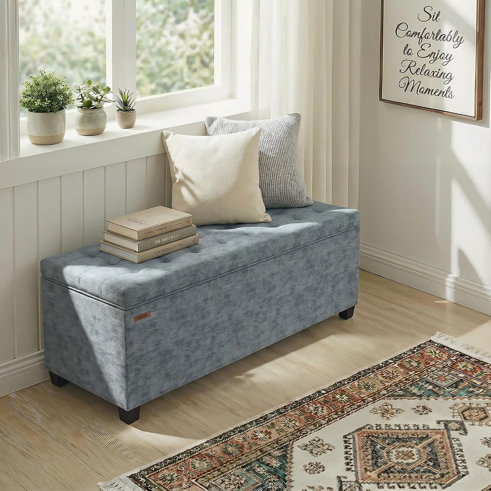 ABHENG Chenille Storage Ottoman Bench with Legs, 43.5”W x 15.7”D x 15.7”H,Met...
