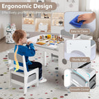 Kinder King Kids Art Table & Chair Set, Wood Toddler Activity Table for Kids Drawing, Reading, Studying, Crafting, Playing, 8 Removable Bins, Paper Roll for Playroom, Nursery, Grey