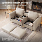 SITJOY 79" Faux Leather Modular Sectional Sofa with Storage, Mid Century Modern Sectional Couches for Living Room, 2 Seat Loveseat Couch and Console Table, Hidden Cupholders, Greige