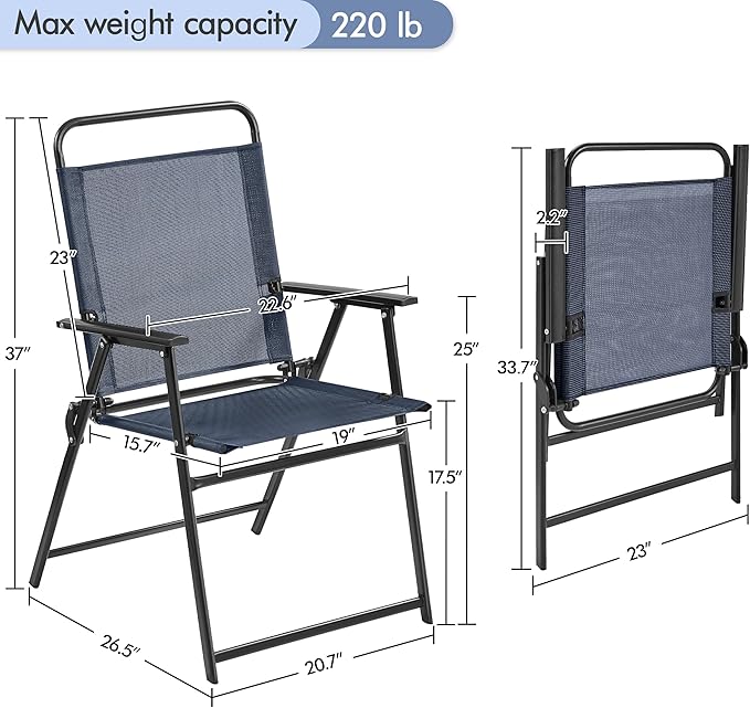 Yaheetech Outdoor Patio Chairs Set of 4, Folding Patio Chairs for Outside with Metal Frame, Armrests, Portable Dining Chairs for Camping, Lawn, Garden and Porch, Navy Blue
