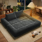 75'' convertible Sofa Couch Bed Queen, Foldable Boneless Couch Sleeper Sofa | 4-in-1 Pull Out Futon Mattress Floor Couch with Large Pillow , No Assembly for Living Room/Bedroom, Chenille, Dark Gray