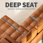 GarveeHome 88.9" L-Shape Sofa with Convertible Chaise, Sectional Leather Sofa with Deep Seat, Mid-Century Modern Sofa for Living Room, 3 Seat Leather Couch, Cognac Tan
