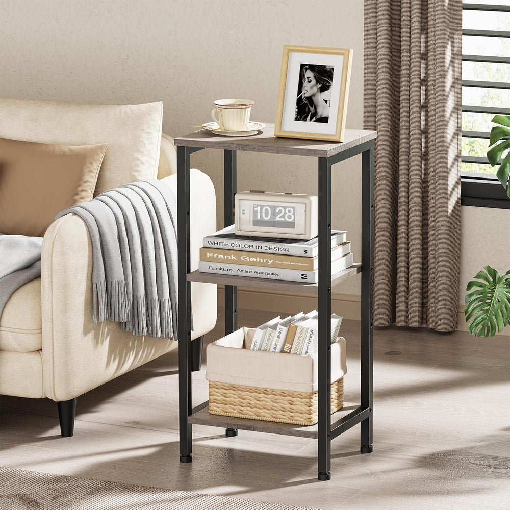 Asgolion Small Grey Side Table, Tall End Table with Adjustable Shelf for Livi...