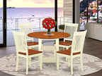 East West Furniture SUWE5-BMK-W 5 Piece Dining Table Set for 4 Includes a Round Kitchen Table with Dropleaf & Shelves and 4 Kitchen Dining Chairs, 42x42 Inch, Buttermilk & Cherry