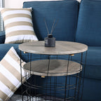 Elevon Nesting Table End Table Wire Basket Base with Wood Tops Side Table Set of 2, Gray