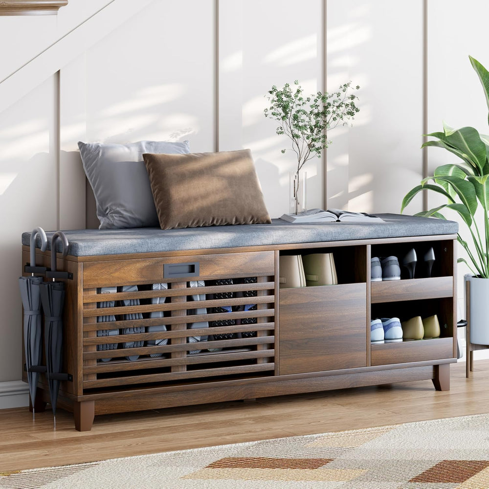 Loomie 47.2" Shoe Storage Bench with Flip Drawer, 2-Tier Entryway Bench ...