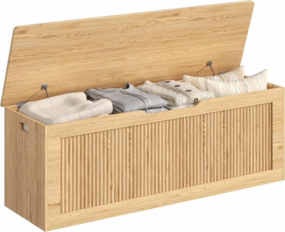 Akxomel 51.2" Fluted Storage Chest Wooden Storage Trunk 2 Safety Hinges ...