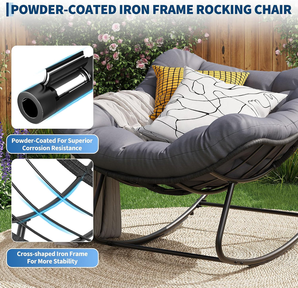 Garvee Outdoor Rocking Chair, Oversized Papasan Chair with Cushion | Metal &a...