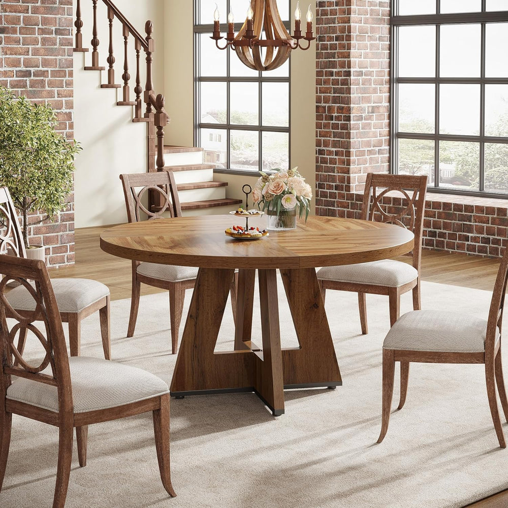 Tribesigns Farmhouse Dining Table, 47 Inch Round Dinner Table for 4, Rustic R...