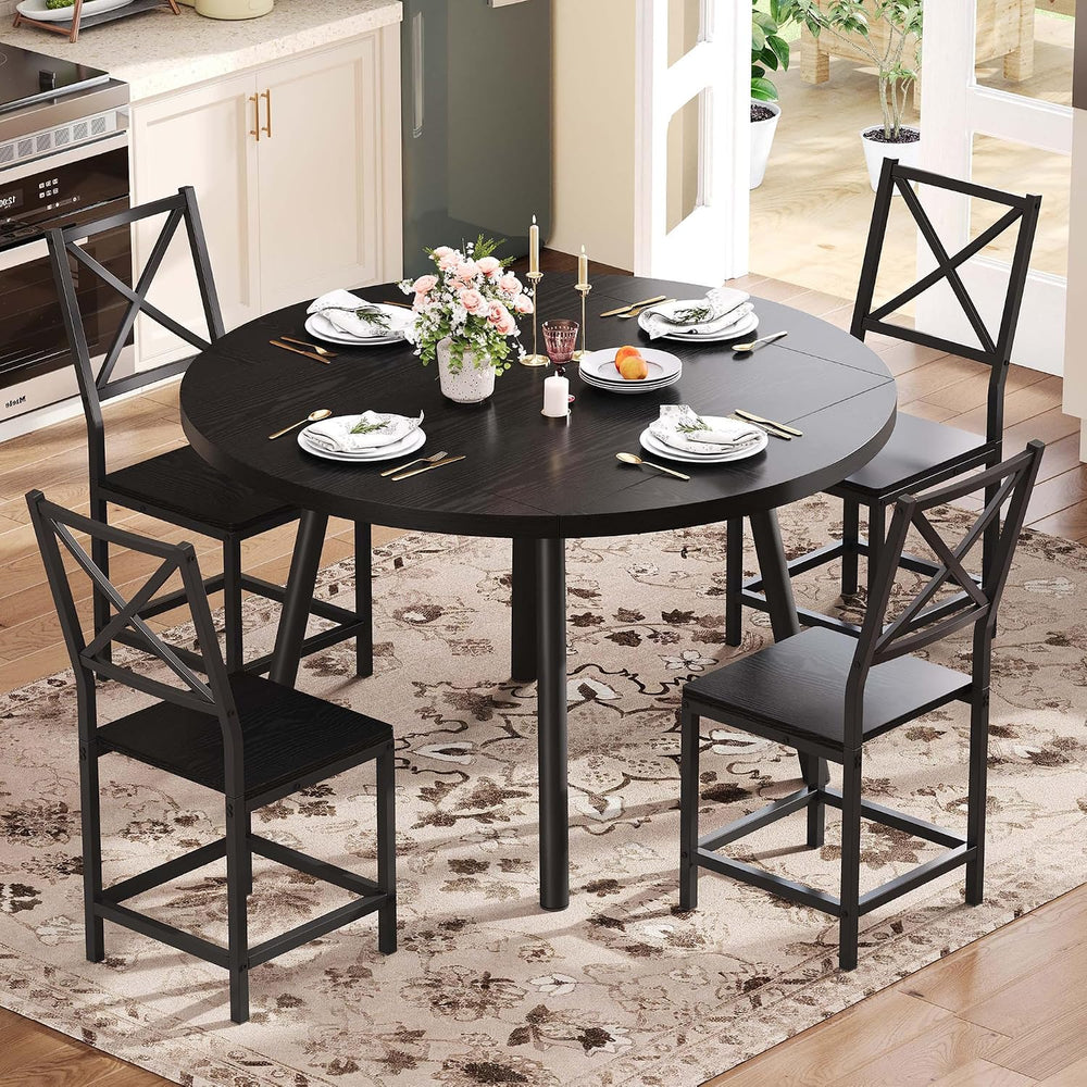 IRONCK Dining Table Set for 4, Round Kitchen Table and 4 Stool Chair for Dini...