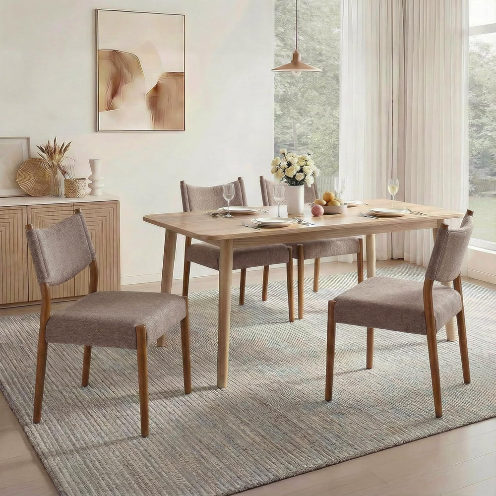 KISLOT Dining Chairs Set of 4, Ergonomic Upholstered Wood Chairs, Brown | Mid...