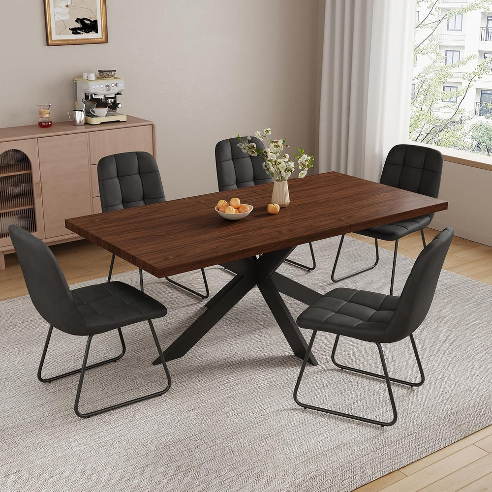 ZckyCine 7-Piece Dining Table Set with 51"-67" Extendable Walnut Wo...