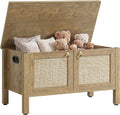 SICOTAS Rattan Storage Bench Boho Storage Chest with 2 Safety Hinges | Wood Storage Truck Box for Bedroom, Living Room, Entryway, Supports 220 lb