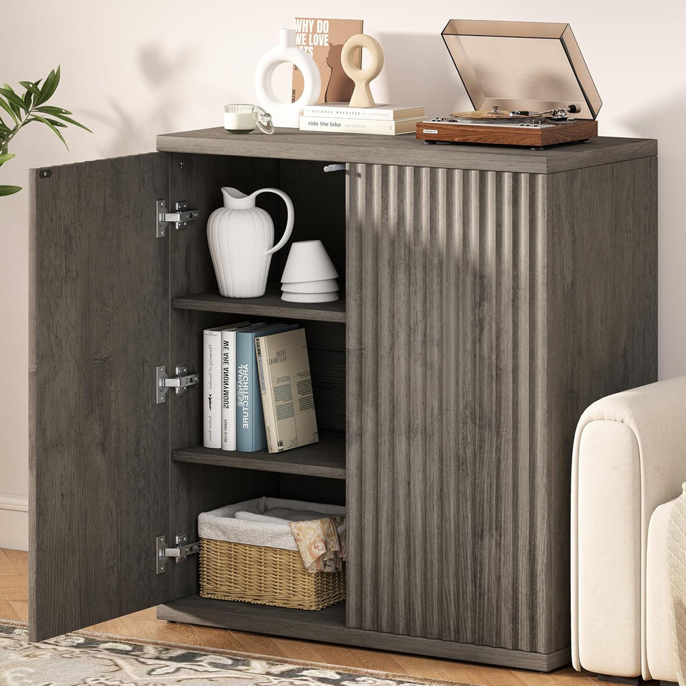 Fluted Sideboard Buffet Cabinet with Storage, Wood Sideboard Cabinet with Doo...