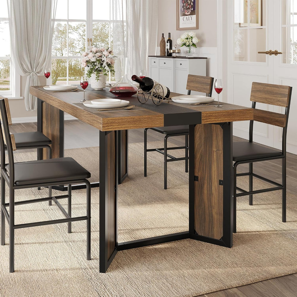 Industrial Dining Table for 6-8 People, 71" Large Long Wooden Kitchen Ta...