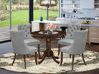 East West Furniture ANDA5-AWA-27 5 Piece Kitchen Table & Chairs Set Includes a Round Dining Table with Pedestal and 4 Polyester Fabric Upholstered Chairs, 36x36 Inch, Antique Walnut