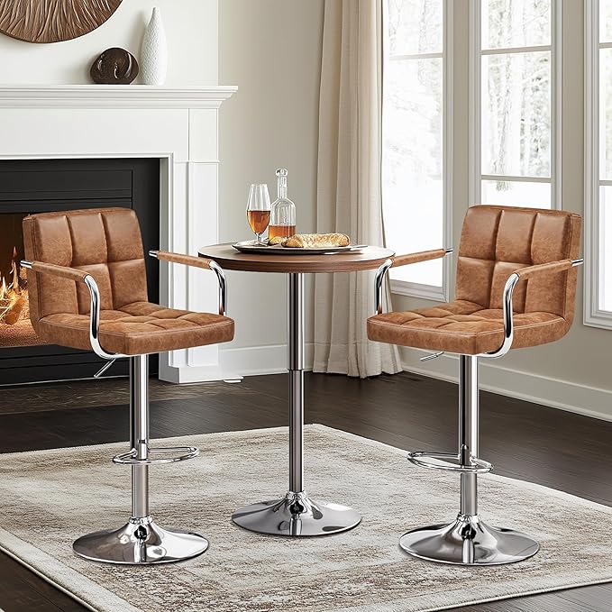 Yaheetech Bar Stools Set of 2, PU Leather Adjustable Swivel Barstools, Hydrau...