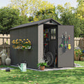 Patiowell 4 x 8 FT Plastic Outdoor Storage Shed with Floor, Garden Tool Shed with Two Windows and Single Lockable Door for Garden, Backyard, Lawn, Easy to Install (Dark Grey) (Fit-it Shed)