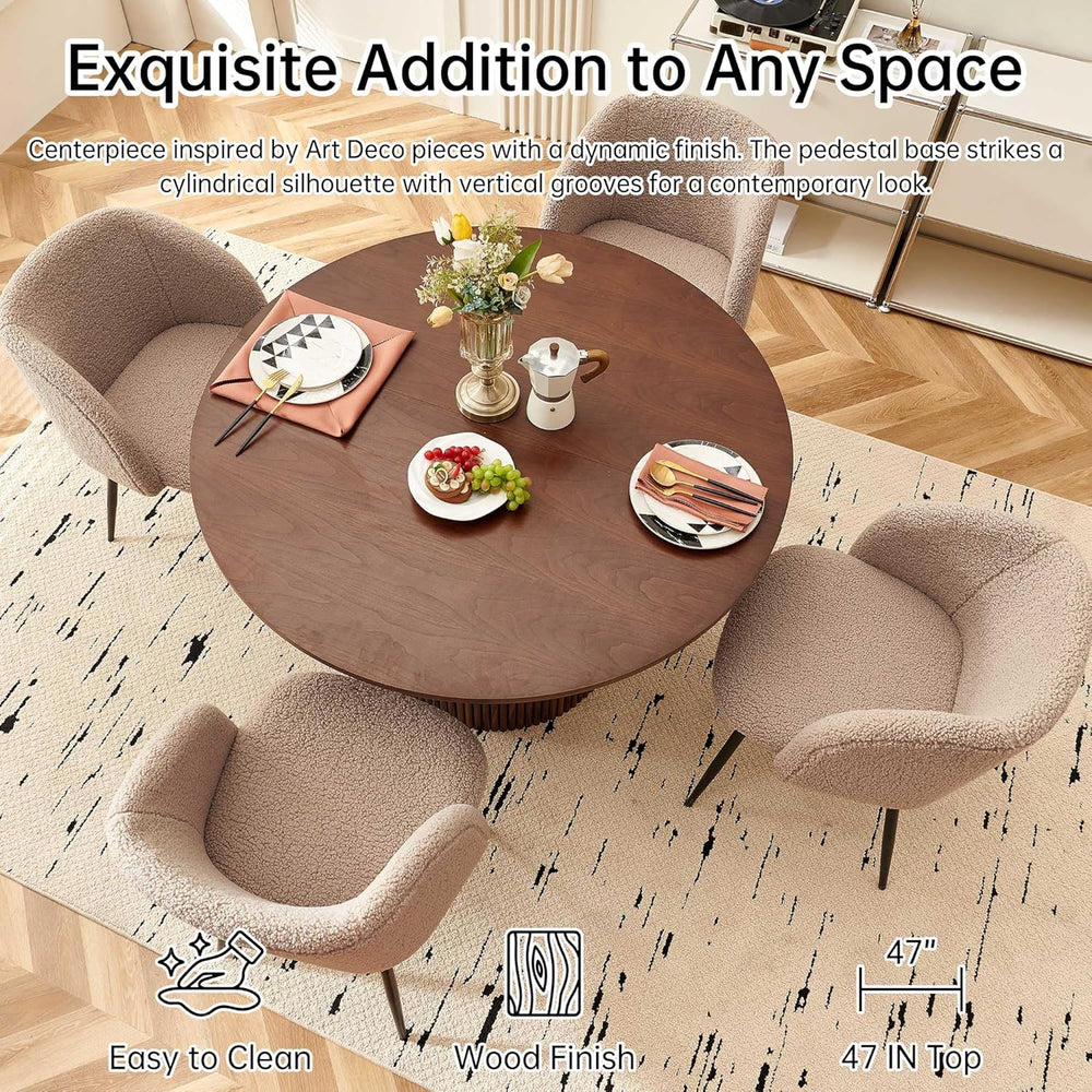 NORDICANA 5-Piece Wooden Round Dining Room Table and Chair Set, 47-Inch Kitch...