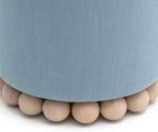 First of a Kind Ottoman Foot Rest - Faded Blue Round Ottoman Stool with Solid Wood Spherical Orbs - 15.7" W x 15.7" D x 18.3" H - Handmade, Easy Clean, 330 lbs Weight Capacity