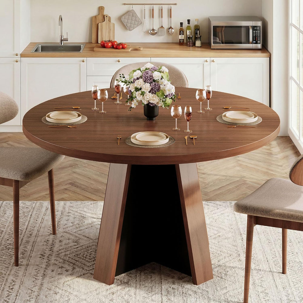 iPormis 47-Inch Round Dining Table for 4-6 People, Modern Wooden Kitchen Tabl...