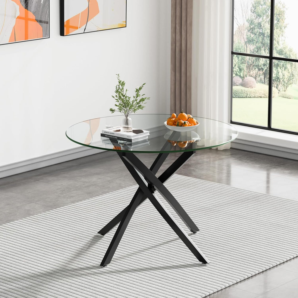 SSLine Modern 5-Piece Round Glass Dining Table Set for 4, Luxury 36" Cir...
