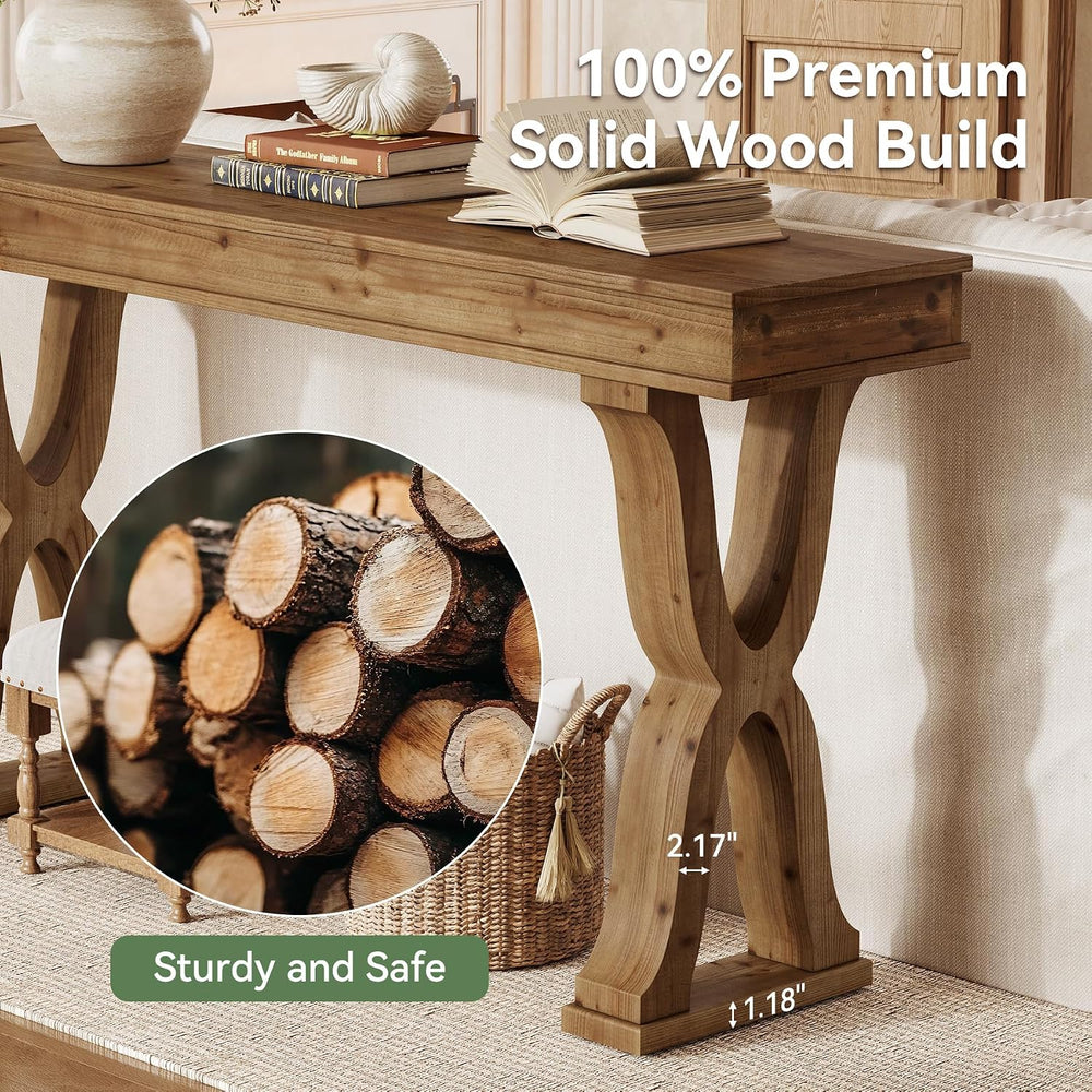 63-Inch Solid Wood Console Table, Farmhouse Entryway Table with X-Shaped Legs...