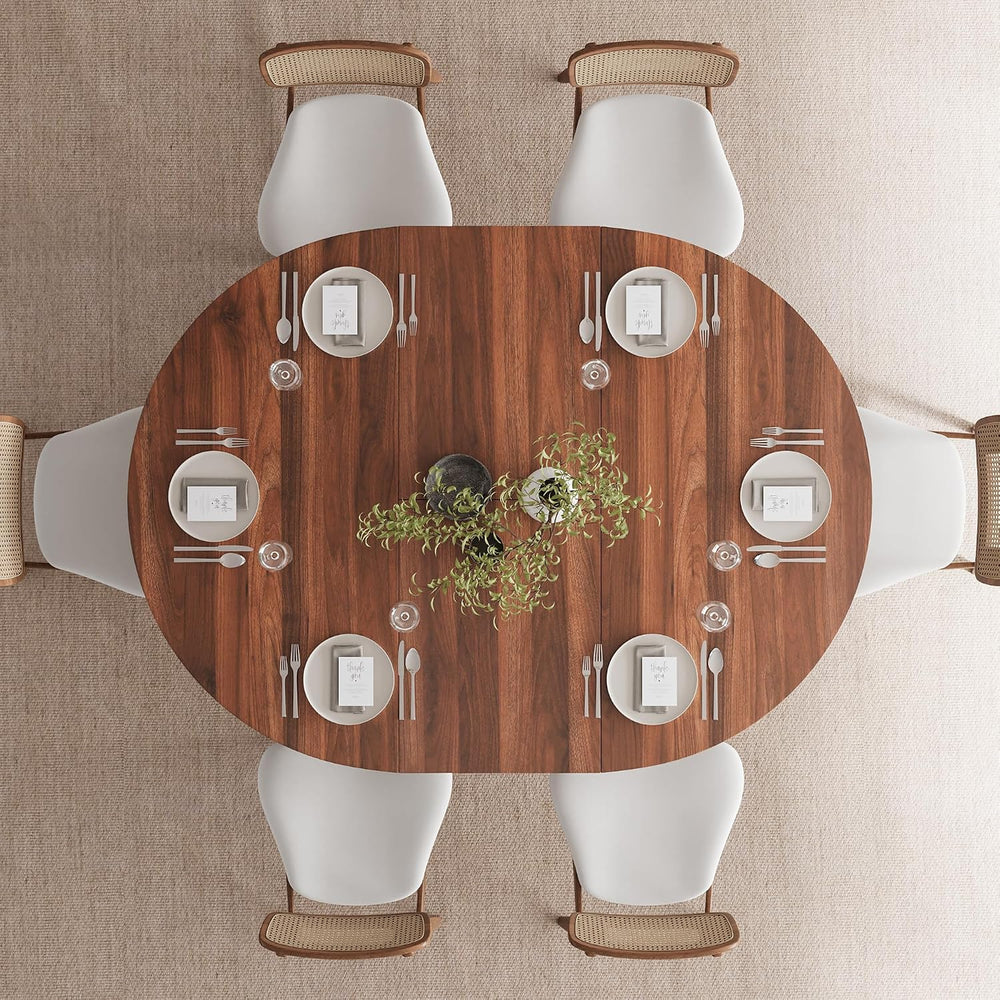 Feonase 59" Round Extendable Dining Room Table for 4-6, Modern Oval Kitc...
