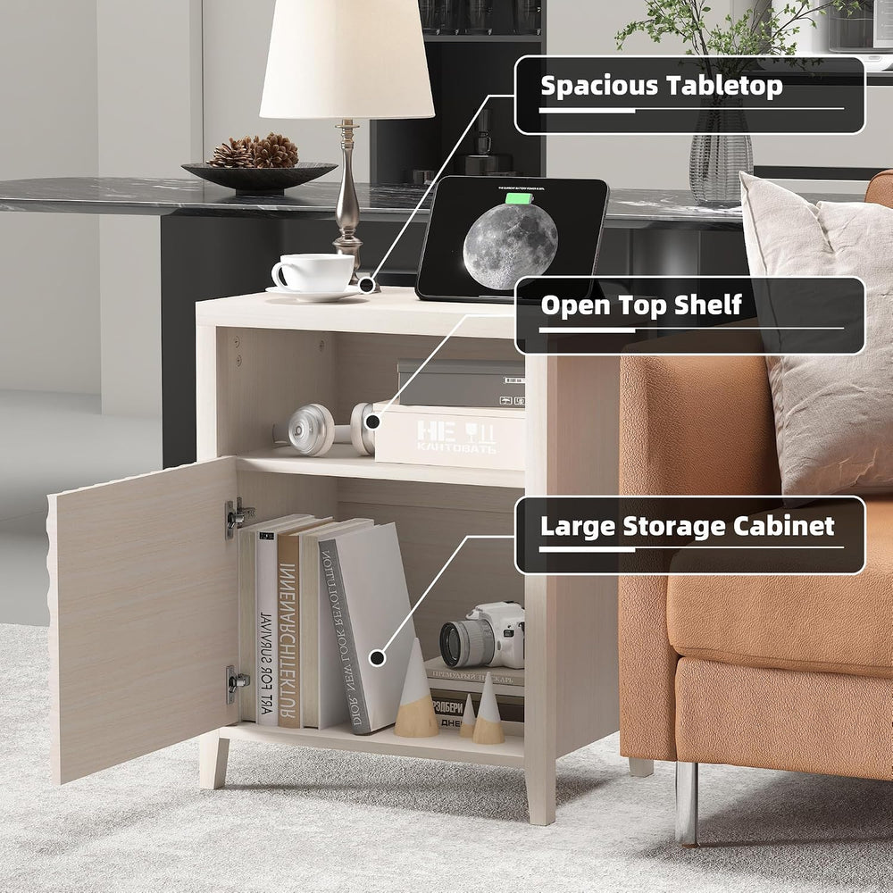 3imothrix End Table Set of 2 with Charging Station, Modern Nightstand with Do...