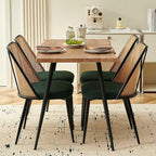 Modern Kitchen Dining Table Set for 4, 5 Pieces Wooden Breakfast Dining Table Set with 4 Upholsetered Boucle Dining Chairs Rattan Backrest,Metal Legs for Dining Room,Living Room
