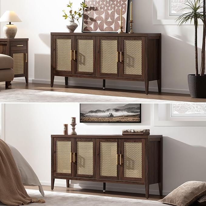 SICOTAS TV Stands for Living Room-Entertainment Center with Storage for Bedroom-Mid Century Modern Television Stands with 4 Doors 59" Media Console TV Cabinet Credenza for 45 50 55 60 65 Inch TVs