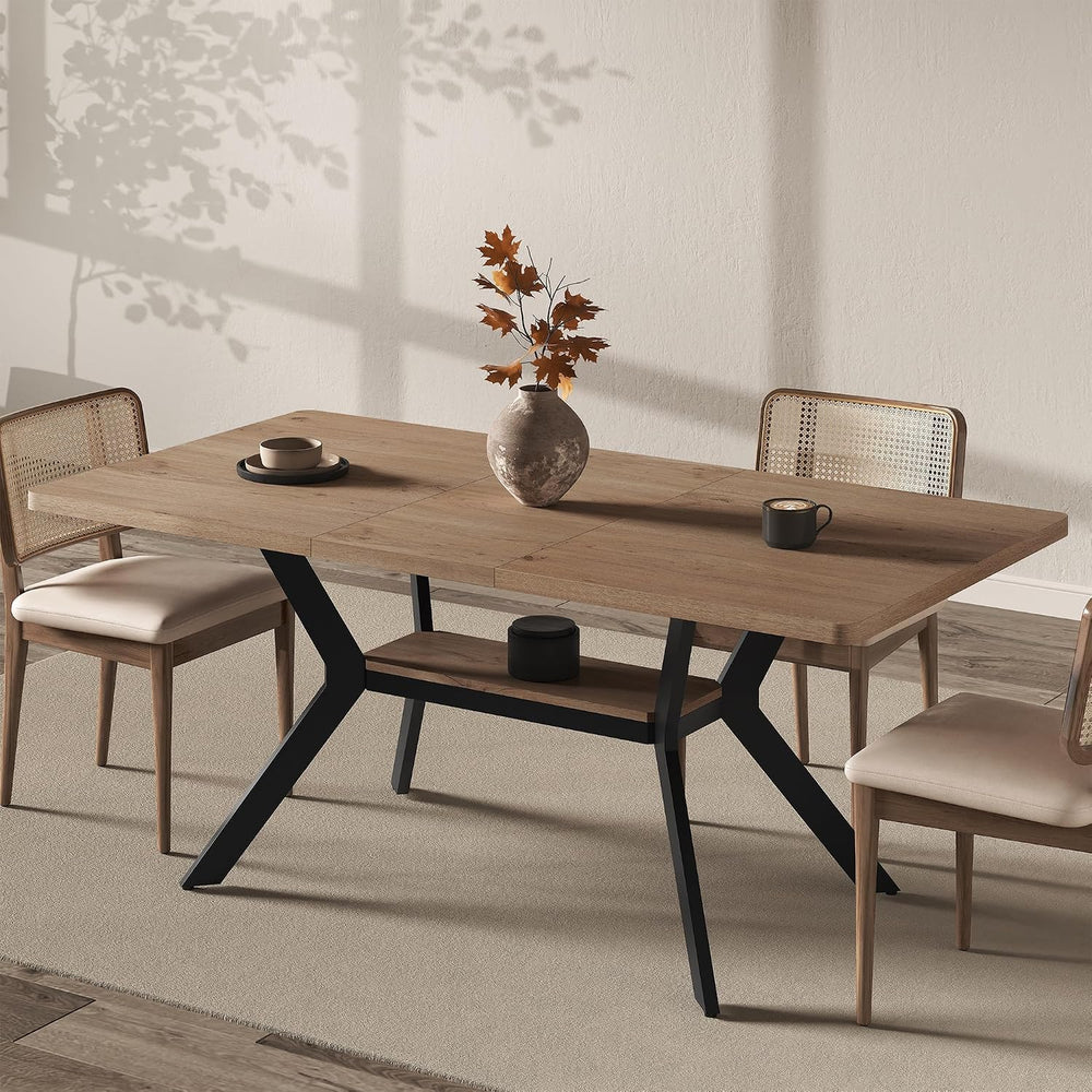 MECHYIN Extendable Dining Table for 4-8, 55-71 in, Storage Shelf, Natural | F...