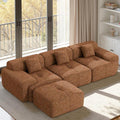 122" L Shaped Convertible Modular Couch, Cloud Couch Sectional with Ottoman, 4-Seater Chenille Boneless Couches for Living Room, Apartment, No Assembly, Orange 1PCS