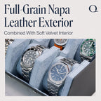 QWATCHBANDS Napa Leather Watch Case for Men - Watch Roll Storage Organizer & Watch Display - Six Slot Luxury Watch Box for Home or Travel - Mens 6 Watch Holder Case (Gray Blue)