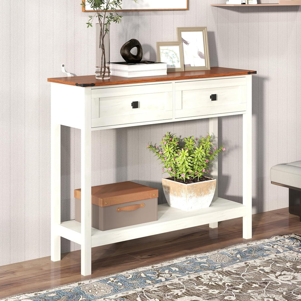 Knocbel Small Console Table with 2 Drawers with Metal Handles, Farmhouse Side...
