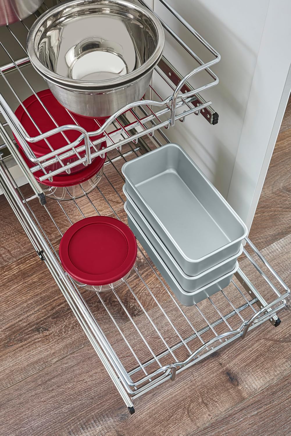 Rev-A-Shelf 2-Tier Kitchen Cabinet Pullout Shelf and Drawer Organizer Slide Out Pantry Storage Basket in Multiple Sizes, 12 x 22 In, 5WB2-1222CR-1